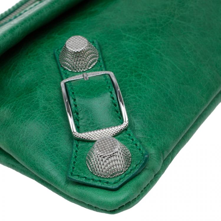 Pre Owned Balenciaga Green Leather Giant 21 Silver hardware Envelope Clutch