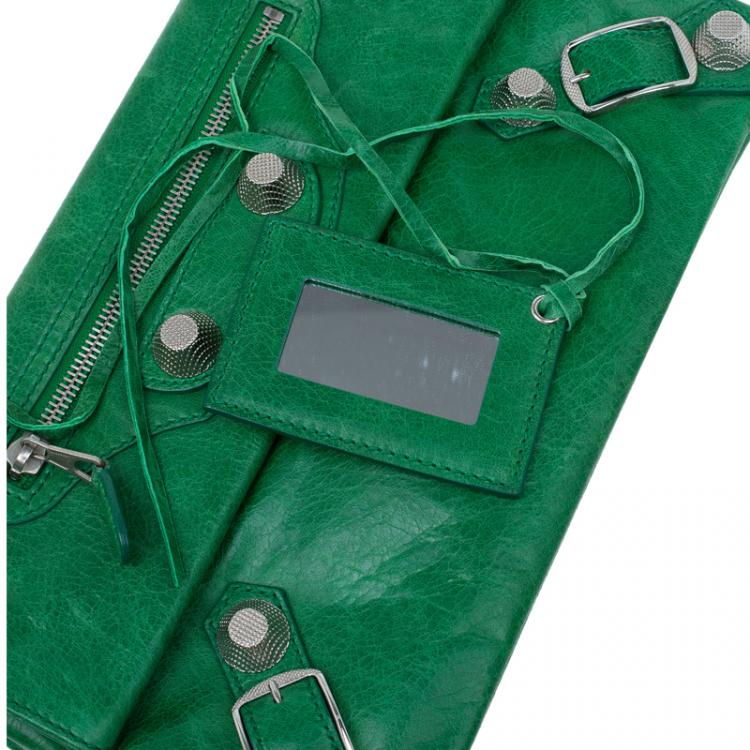 Pre Owned Balenciaga Green Leather Giant 21 Silver hardware Envelope Clutch