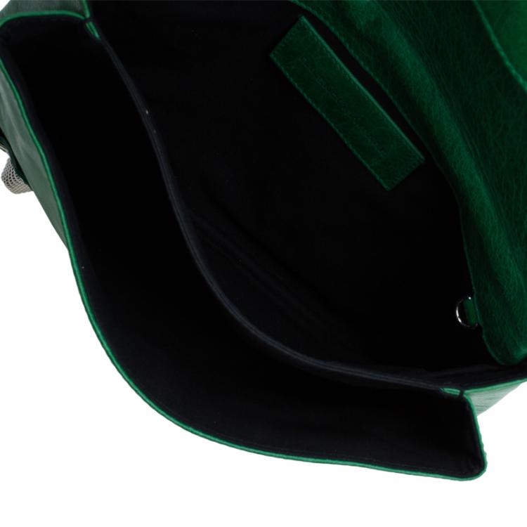 Pre Owned Balenciaga Green Leather Giant 21 Silver hardware Envelope Clutch