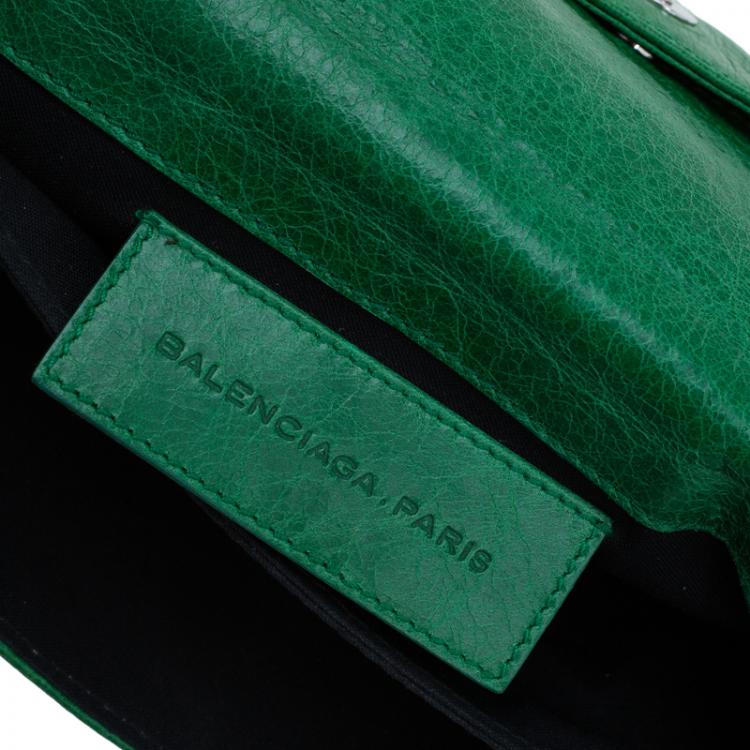 Pre Owned Balenciaga Green Leather Giant 21 Silver hardware Envelope Clutch