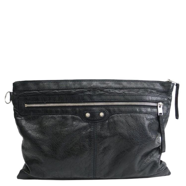 Pre Owned Balenciaga Black Lambskin Arena Classic Clip L Clutch