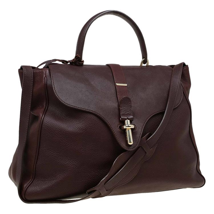 Pre Owned Balenciaga Brown Leather Tube Clasp Top Handle Bag