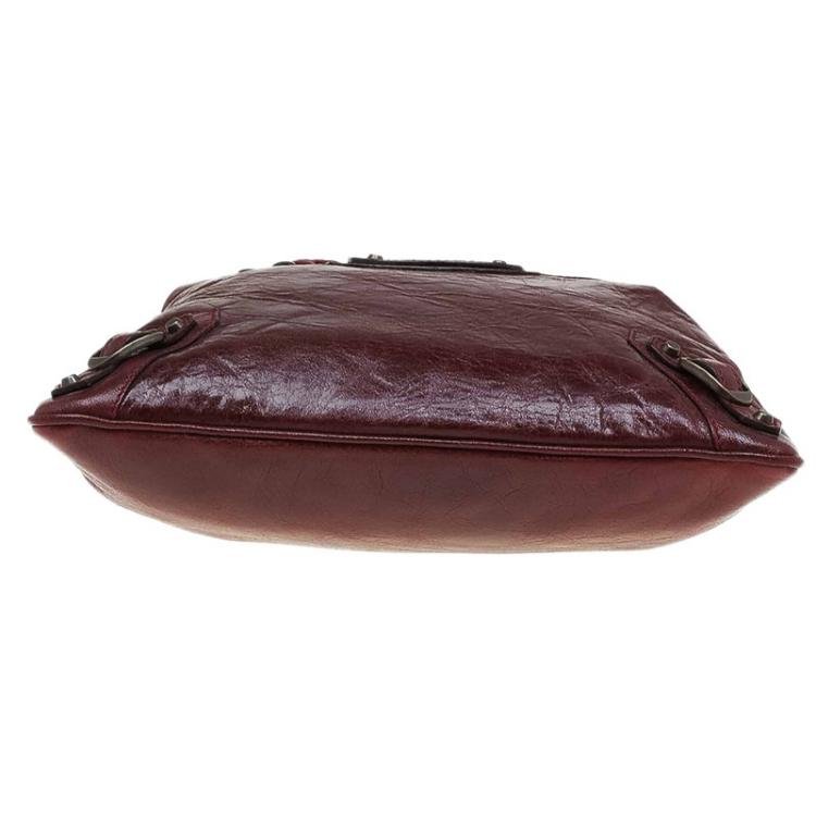 Pre Owned Balenciaga Burgundy Leather Aumoniere Wristlet Clutch