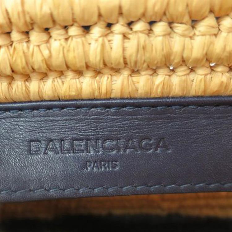 Pre Owned Balenciaga Navy Raffia Clutch Bag