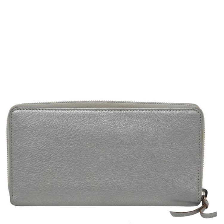 Pre Owned Balenciaga Silver Leather Wallet