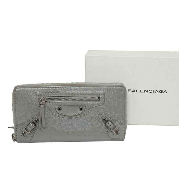 Pre Owned Balenciaga Silver Leather Wallet