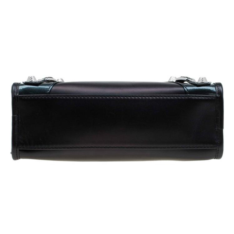 Pre Owned Balenciaga Black Leather and Patent Mini City Silver Hardware Bag