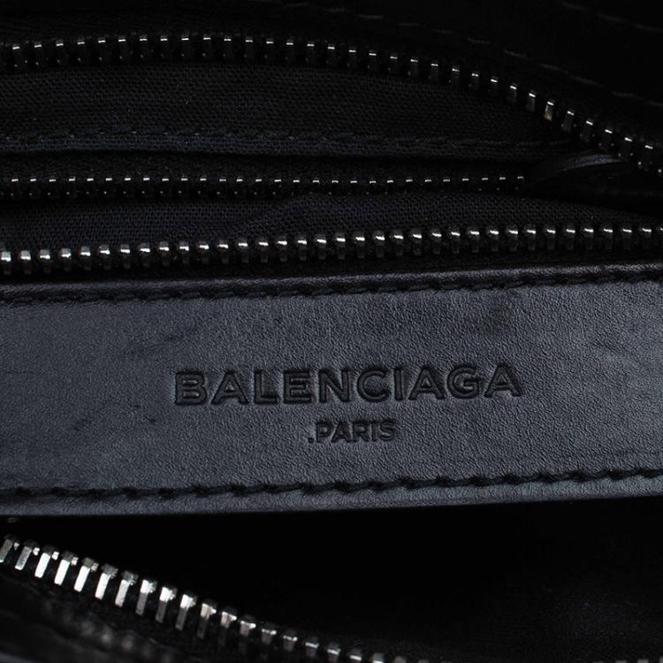 Pre Owned Balenciaga Black Leather and Patent Mini City Silver Hardware Bag