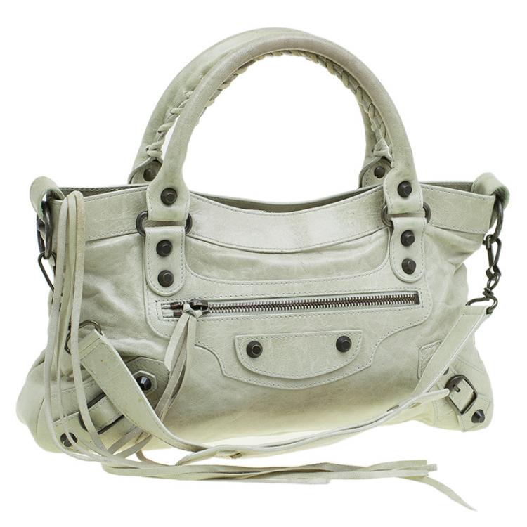 Pre Owned Balenciaga Light Olive Green Leather Classic First Tote