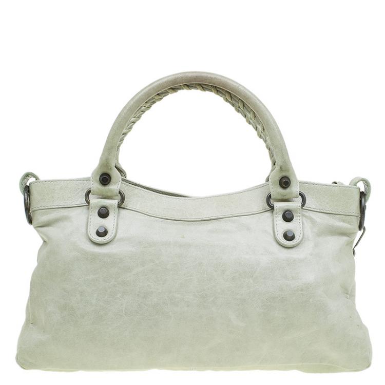 Pre Owned Balenciaga Light Olive Green Leather Classic First Tote