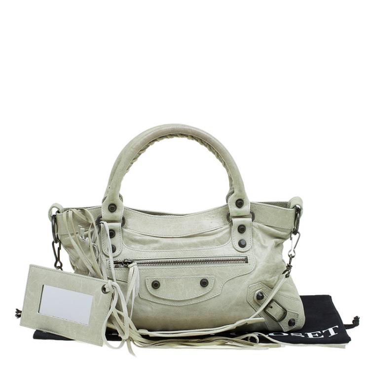 Pre Owned Balenciaga Light Olive Green Leather Classic First Tote