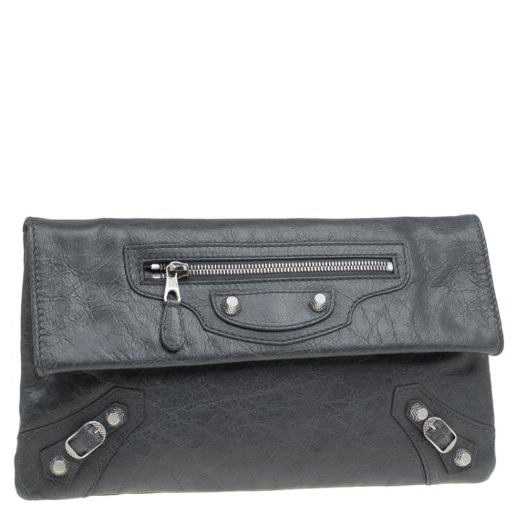 Pre Owned Balenciaga Grey Leather Silver hardware Envelope Clutch