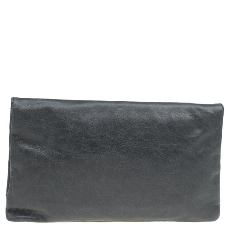 Pre Owned Balenciaga Grey Leather Silver hardware Envelope Clutch