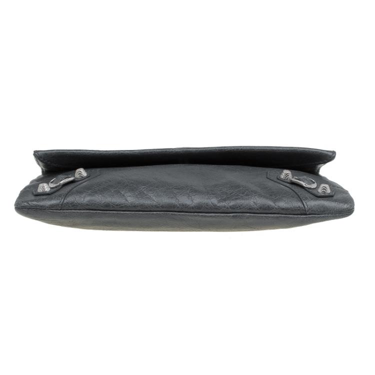 Pre Owned Balenciaga Grey Leather Silver hardware Envelope Clutch