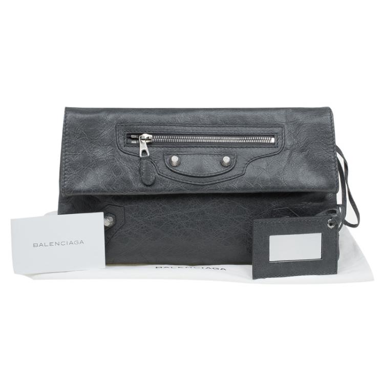 Pre Owned Balenciaga Grey Leather Silver hardware Envelope Clutch