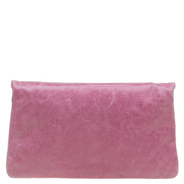 Pre Owned Balenciaga Bubblegum Pink Leather GGH Envelope Clutch
