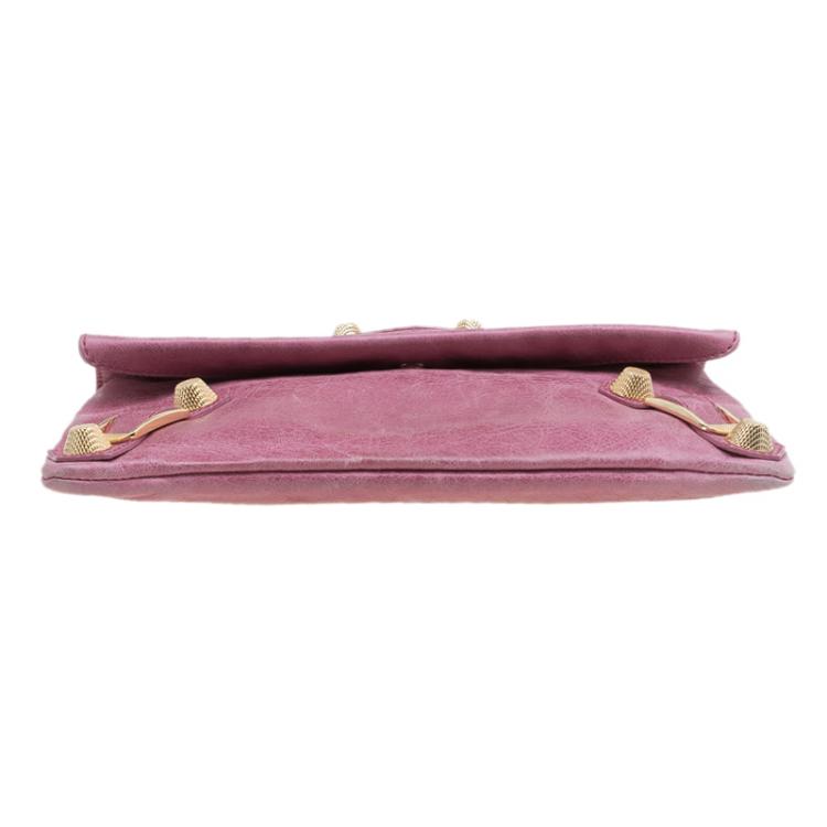 Pre Owned Balenciaga Bubblegum Pink Leather GGH Envelope Clutch