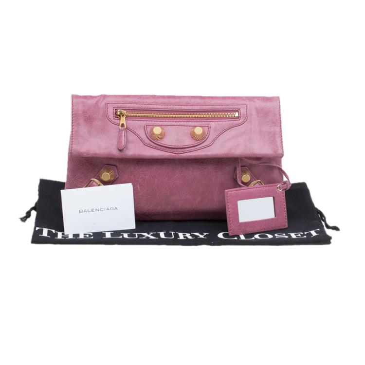 Pre Owned Balenciaga Bubblegum Pink Leather GGH Envelope Clutch