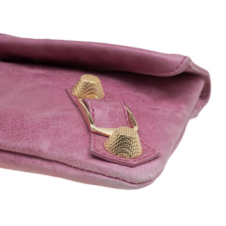 Pre Owned Balenciaga Bubblegum Pink Leather GGH Envelope Clutch