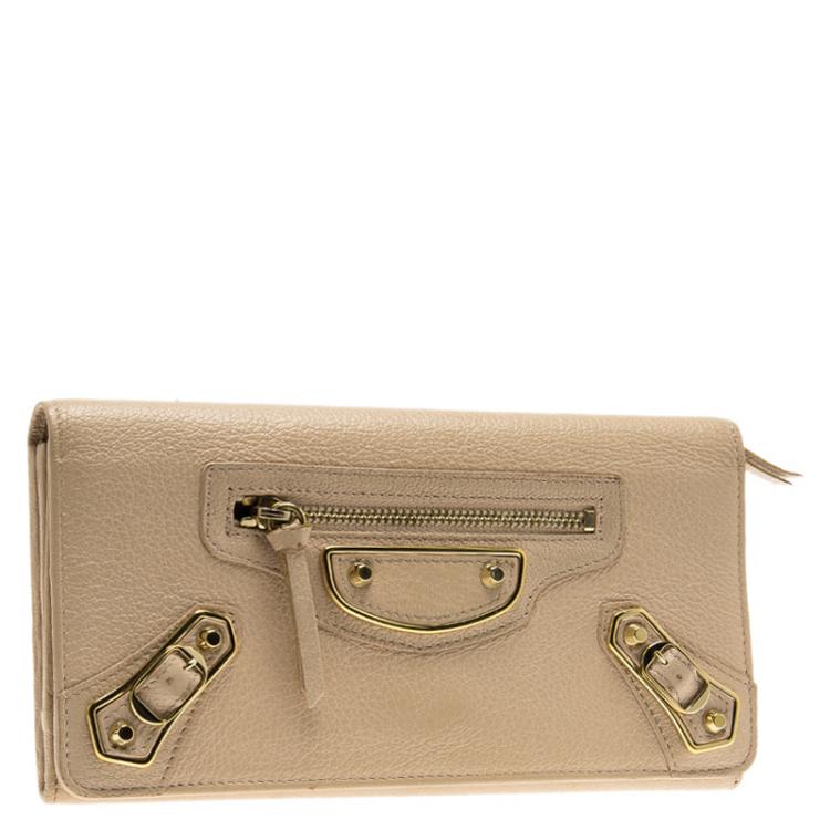 Pre Owned Balenciaga Praline Leather Classic Continental Wallet