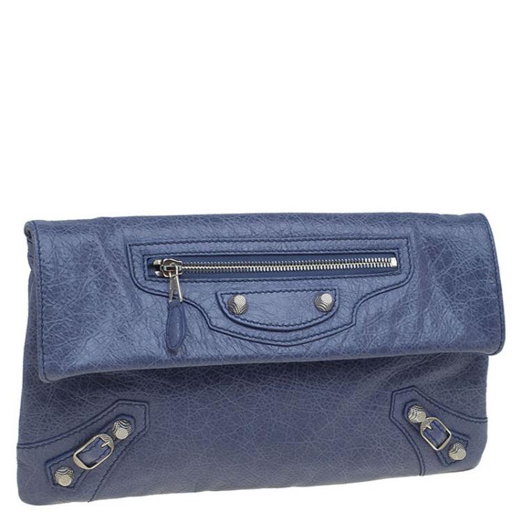 Pre Owned Balenciaga Grey Leather Silver Hardware Envelope Clutch