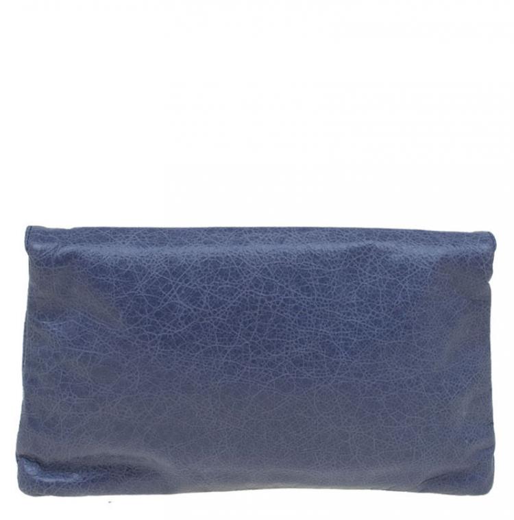 Pre Owned Balenciaga Grey Leather Silver Hardware Envelope Clutch