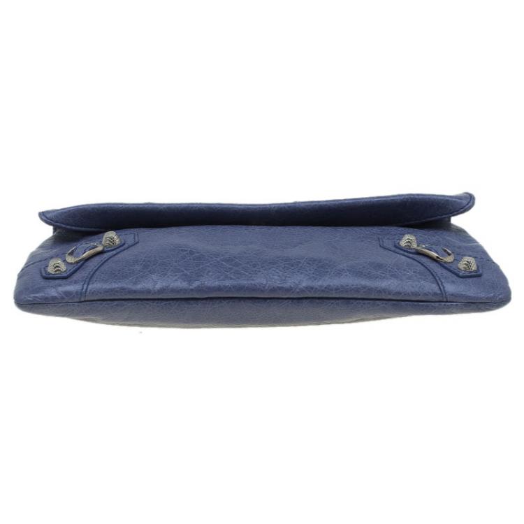 Pre Owned Balenciaga Grey Leather Silver Hardware Envelope Clutch
