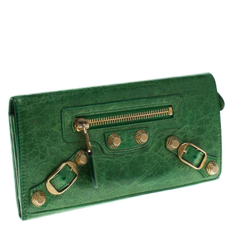 Pre Owned Balenciaga Green Leather Classic Money RGH Continental Wallet