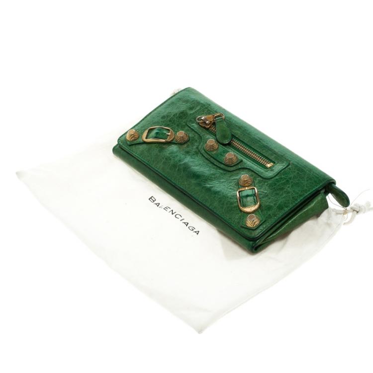 Pre Owned Balenciaga Green Leather Classic Money RGH Continental Wallet