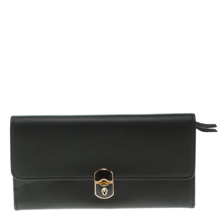 Pre Owned Balenciaga Black Leather Padlock Flap Wallet