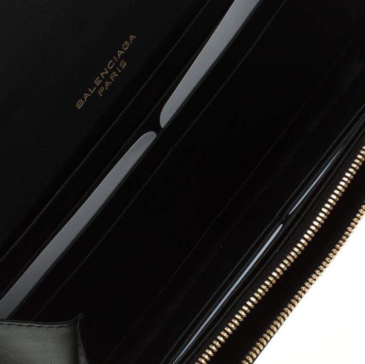 Pre Owned Balenciaga Black Leather Padlock Flap Wallet