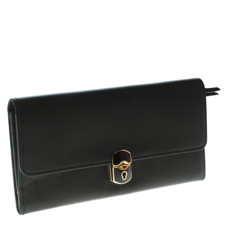 Pre Owned Balenciaga Black Leather Padlock Flap Wallet