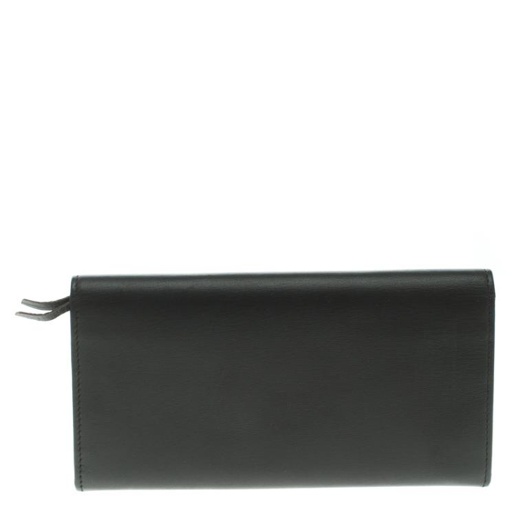 Pre Owned Balenciaga Black Leather Padlock Flap Wallet