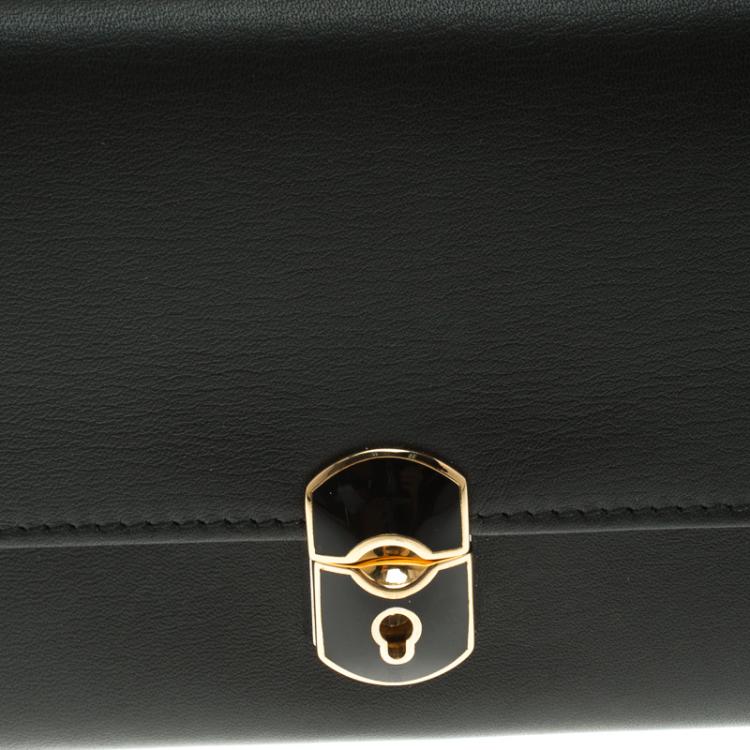 Pre Owned Balenciaga Black Leather Padlock Flap Wallet