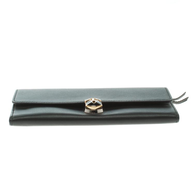 Pre Owned Balenciaga Black Leather Padlock Flap Wallet