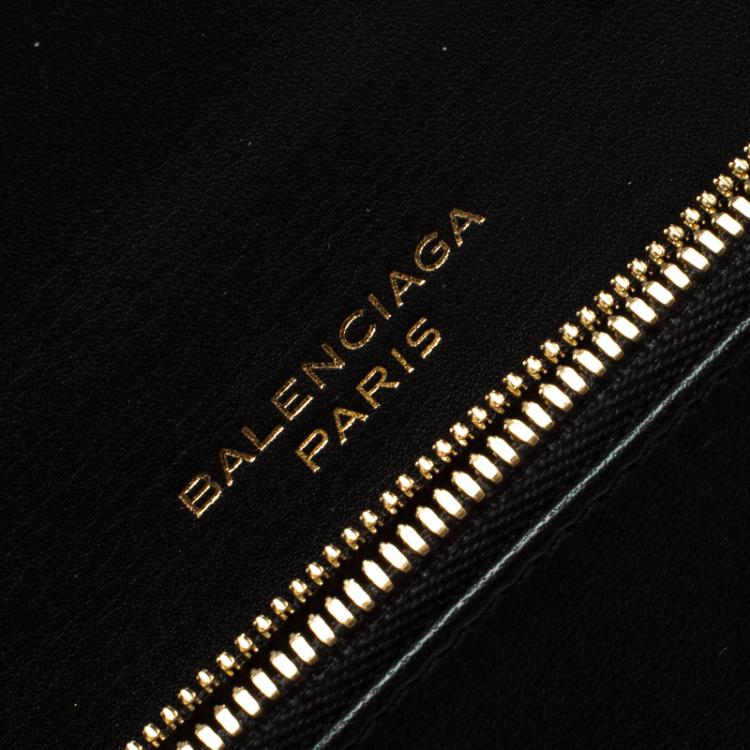 Pre Owned Balenciaga Black Leather Padlock Flap Wallet