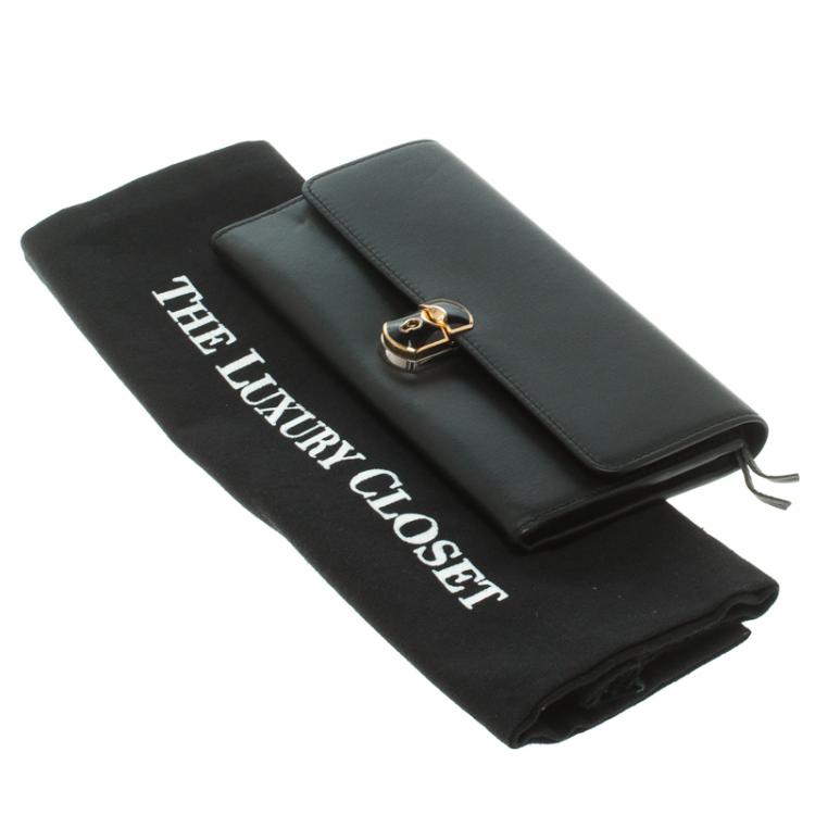 Pre Owned Balenciaga Black Leather Padlock Flap Wallet