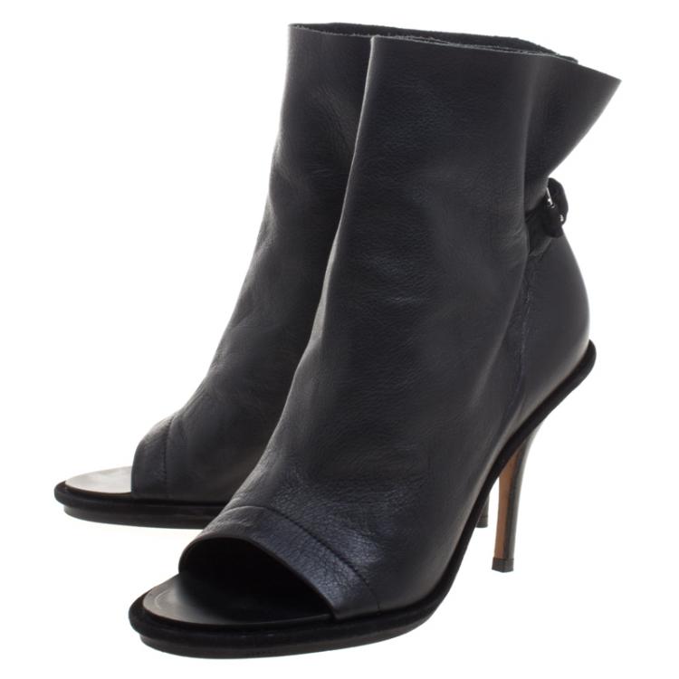 Pre Owned Balenciaga Black Leather Glove Ankle Boots Size 37