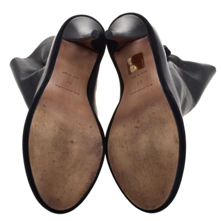 Pre Owned Balenciaga Black Leather Glove Ankle Boots Size 37