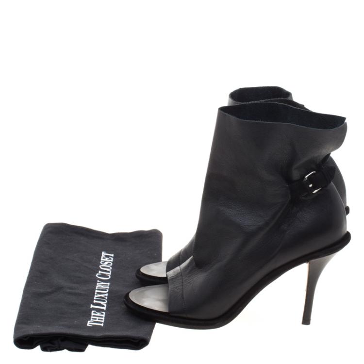 Pre Owned Balenciaga Black Leather Glove Ankle Boots Size 37