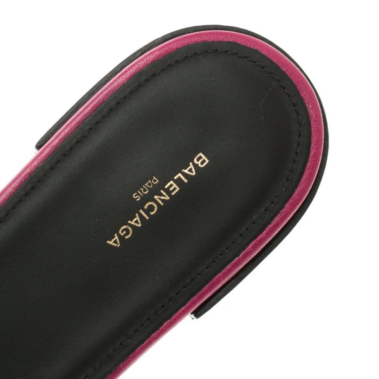 Pre Owned Balenciaga Purple Studded Leather Arena Strappy Flat Slides Size 39.5
