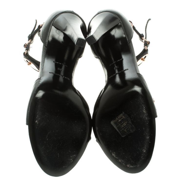 Pre Owned Balenciaga Black Leather Buckle Detail Ankle Strap Sandals Size 39