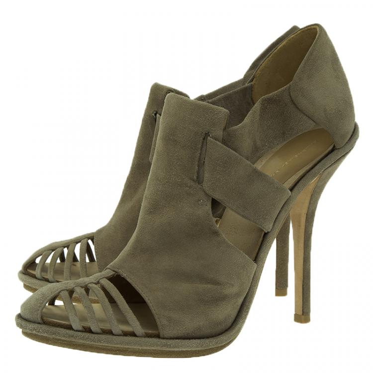 Pre Owned Balenciaga Military Green Suede Cutout Pumps Size 41