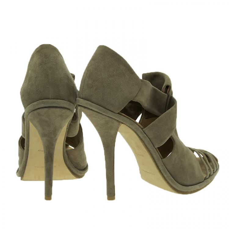 Pre Owned Balenciaga Military Green Suede Cutout Pumps Size 41