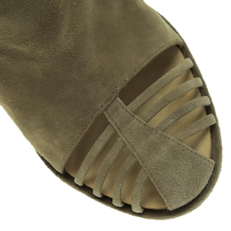 Pre Owned Balenciaga Military Green Suede Cutout Pumps Size 41