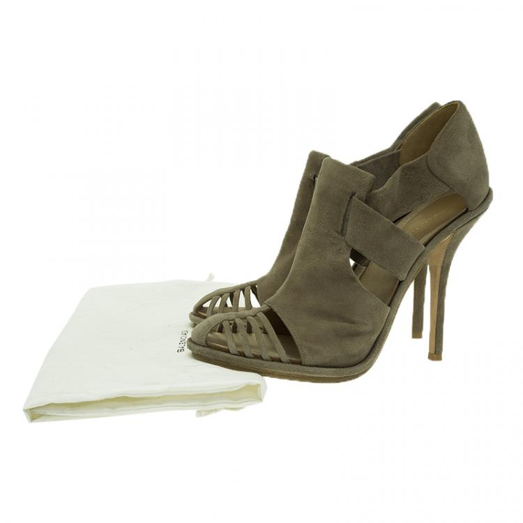 Pre Owned Balenciaga Military Green Suede Cutout Pumps Size 41
