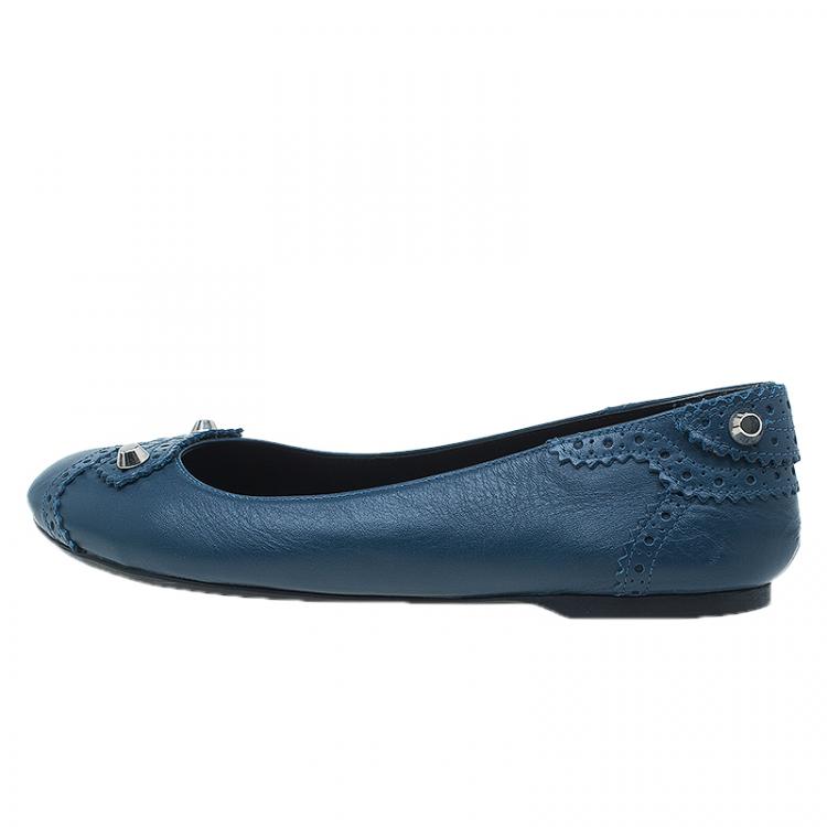 Pre Owned Balenciaga Royal Blue Arena Brogues Ballet Flats Size 39
