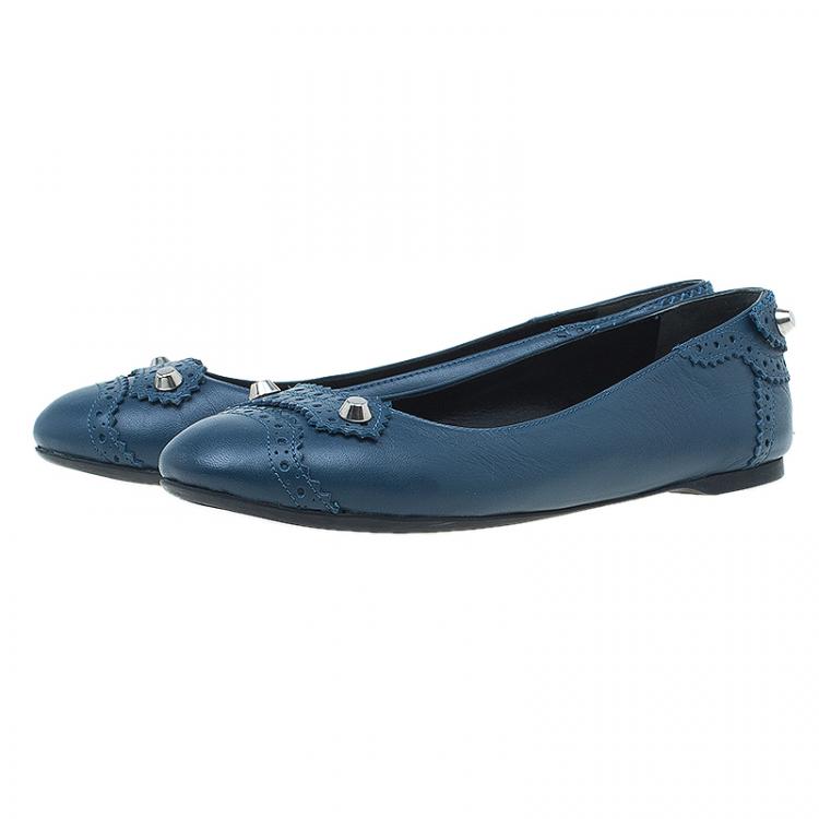 Pre Owned Balenciaga Royal Blue Arena Brogues Ballet Flats Size 39