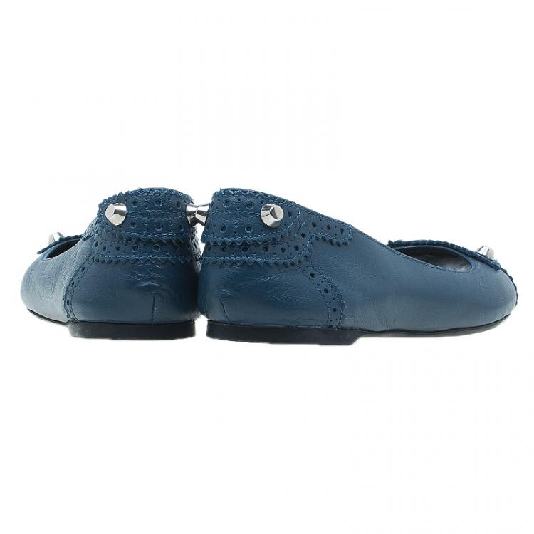 Pre Owned Balenciaga Royal Blue Arena Brogues Ballet Flats Size 39