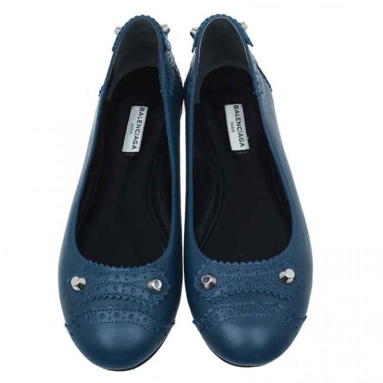 Pre Owned Balenciaga Royal Blue Arena Brogues Ballet Flats Size 39